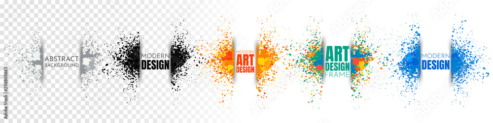 Poster vector splatter labels with shadows and space for text. abstract frame for text. set splash banners.