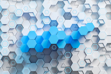 Top view of blue and white hexagons