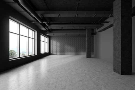Empty dark gray loft industrial style room