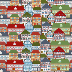 Naklejka premium Seamless vector pattern with european architecture. Traditional european houses
