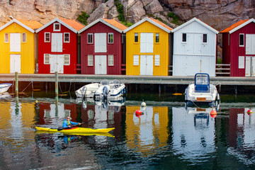 Fototapeta na wymiar Wooden fishing huts Sweden, Scandinavia