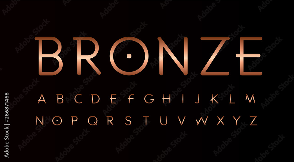Poster bronze letters set. thin lines unusual style vector latin alphabet. font for events, promotions, log