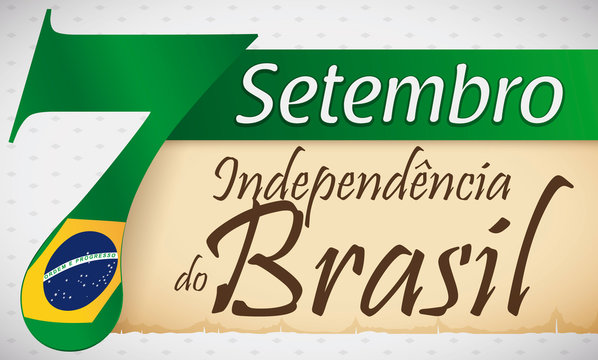 Brazilian Flag inside Number and Calendar for Brazil Independence Day, Vector Illustration
