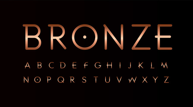 Bronze letters set. Thin lines unusual style vector latin alphabet. Font for events, promotions, logos, banner, monogram and poster. Typography design.