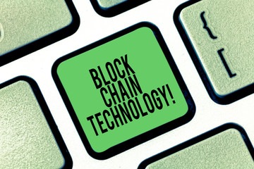 Conceptual hand writing showing Block Chain Technology. Business photo showcasing Digital ledger stored in a distributed network Keyboard key Intention to create computer message idea