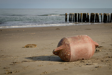 Mooring buoy washed up on a beach in Chioggia Italy