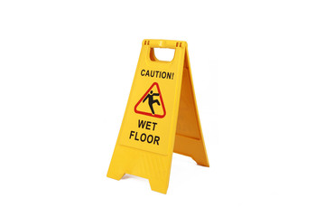 Yellow wet floor sign isolated  on white  - cleaning service  safety sign  - 286875822