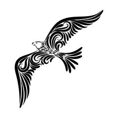 Stylized eagle drawing with a black line from the ornament.