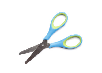 blue scissors isolated on a white background. School supplies.