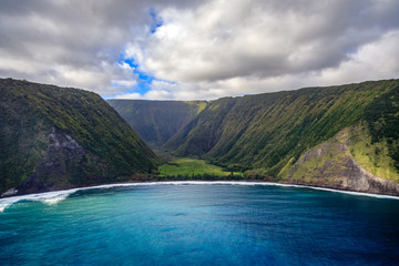 Aerial view of the Waimanu Valley Hawaii