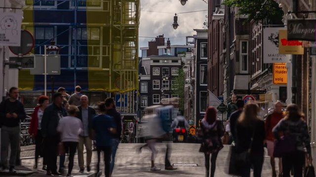sunny day amsterdam city famous traffic street panorama 4k timelapse netherlands