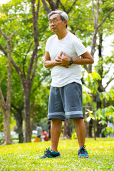Painful senior man with pain on heart, heart attack