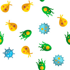 Bacteria, Bacterial Cells Vector Seamless Pattern Color Flat Illustration