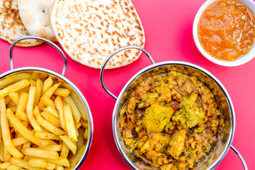 Indian Style Chicken Dhansak Curry With Chips