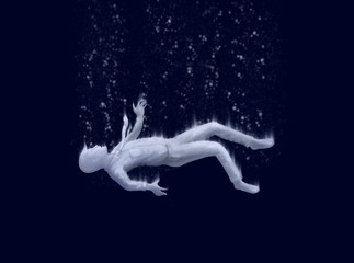 Fototapeta na wymiar Depressed working man drowning , sadness, loneliness, emotional stress, problem concept fantasy surreal painting illustration