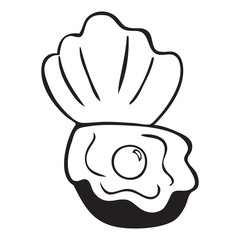 Isolated black and white shell with pearl icon