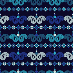 Fototapeta premium Paisley ornament. Polka dot. Ethnic boho seamless pattern. Ikat. Traditional ornament. Folk motif. Can be used for wallpaper, textile, invitation card, wrapping, web page background. 