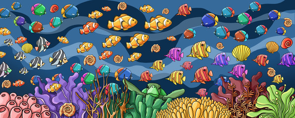 Fototapety  Podwodny świat kolorowe ryby i podwodna atmosfera Farba i różne zwierzęta i rośliny pod wodą