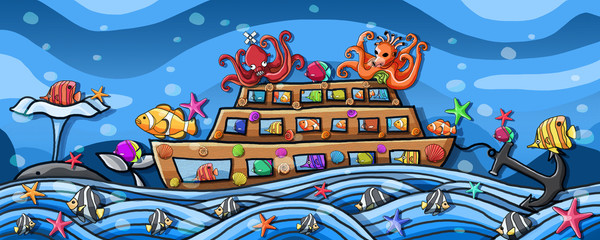 Underwater world Travel by boat Paint Underwater world Travel by boat Paint