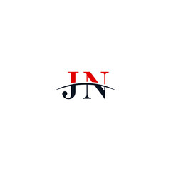 Initial letter JN, overlapping movement swoosh horizon logo company design inspiration in red and dark blue color vector