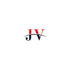Initial letter JV, overlapping movement swoosh horizon logo company design inspiration in red and dark blue color vector