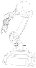 Industrial robot manipulator. Wire-frame on white background. EPS10 format. Vector created of 3d, Wire-frame.