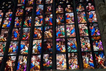 Fototapeta premium Duomo di Milano interior, stained glass window. 