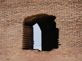 One of the open windows of Fort Jefferson, a historic military fortress at the Dry Tortugas National Park in