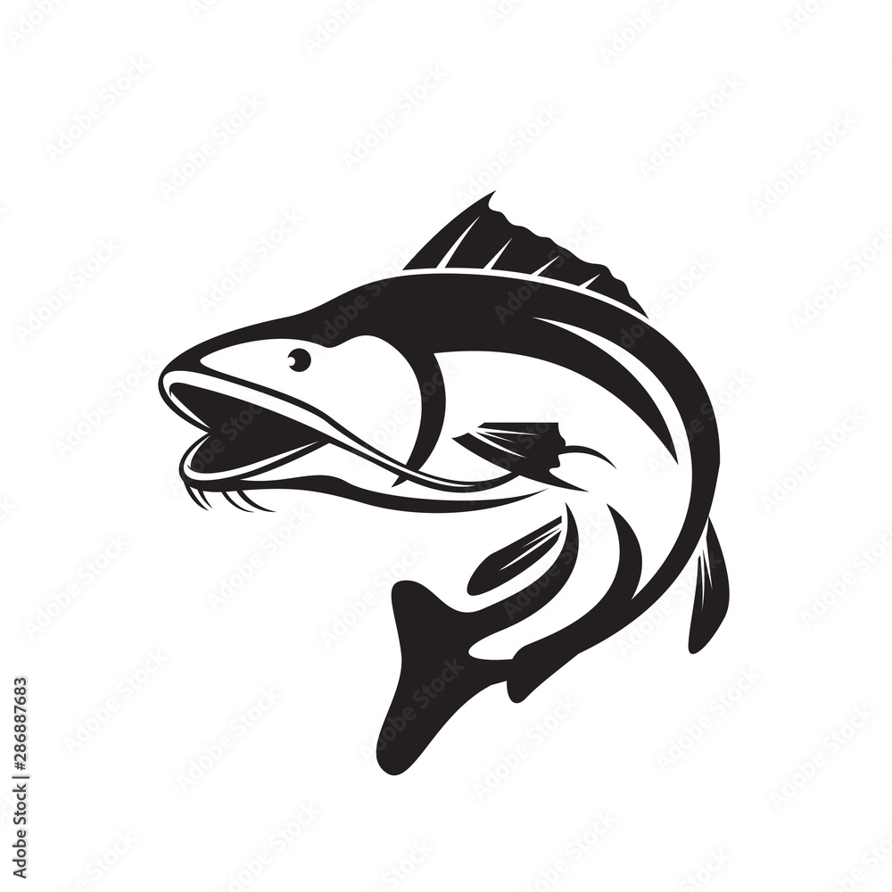 Poster jumping art catfish logo design template inspiration