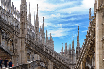 View of amazing gothic cathedral Duomo di Milano.