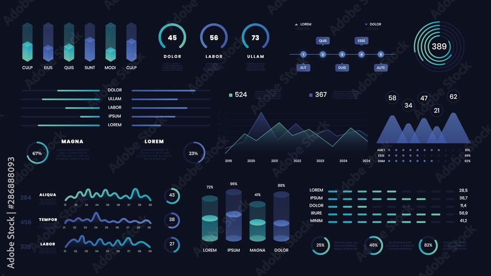 Poster abstract technology user interface. vector futuristic neon ui infographics digital illustration on t