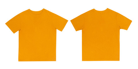 Yellow T-shirts front and back use for design isolated on white background.