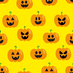 Pumpkin halloween face, seamless pattern.