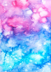 Colorful textured background. Abstract hand painted watercolor texture. Decorative chaotic texture for design. Hand drawn picture on paper. Handmade overlay. Bright artistic painting.