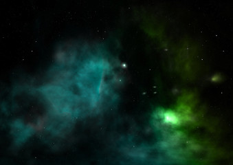 Being shone nebula and star field. 3D rendering