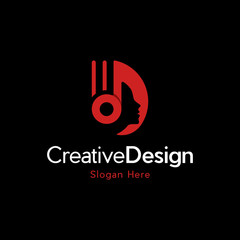 Head Beauty Ringtone Creative Media Logo, Human head with headphone vector musical icons isolated on Black background