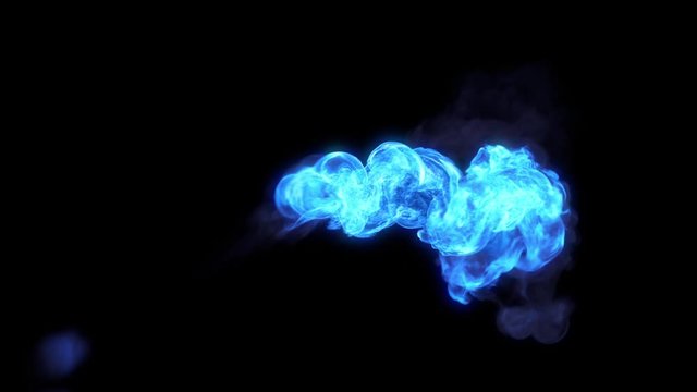 Stream of blue magic fire like flamethrower shooting or fire-breathing dragon's flames. High quality footage with alpha channel.