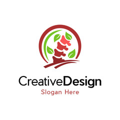 Spine Chiropractic Naturally Creative Icon Logo, Spine and leaves logo combination. Spinal diagnostic center logotype design template.