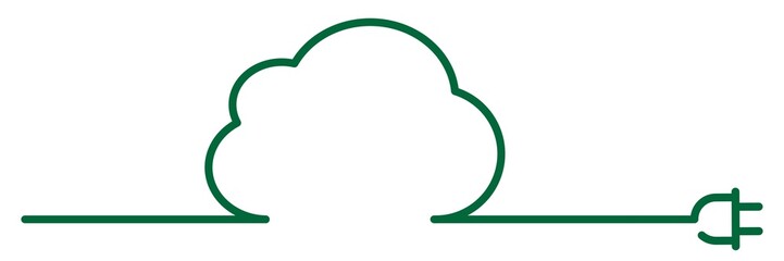 ncld7 NewContinuousLineDrawing ncld - english - data cloud storage network (cloud computing) with power plug: (continuous line drawing / line-art-sign) - green banner 3to1 - xxl g8491