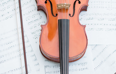 Fototapeta premium Violin isolated on white background. musical instruments violin parts on white background. notes and violin