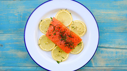 Fresh Organic Salmon Fillet On Lemon