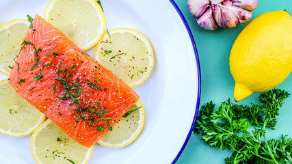 Fresh Organic Salmon Fillet On Lemon