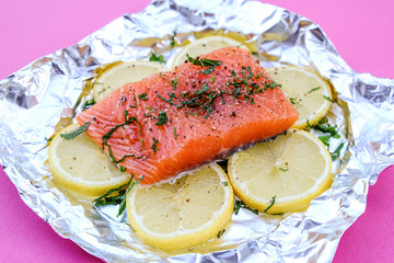 Fresh Organic Salmon Fillet On Lemon