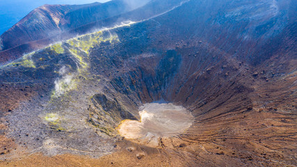 volcano crater with fumaroles in vulcano at eolian island, Sicily