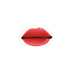 Red glossy lips drawing - glamour fashion vector illustration