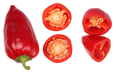 Slices of bell pepper isolated on white background, top view