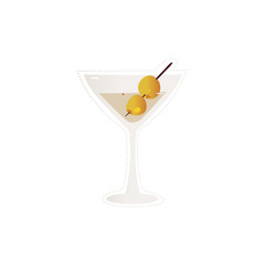 Alcohol cocktail drink with olive garnish - green olives on a toothpick