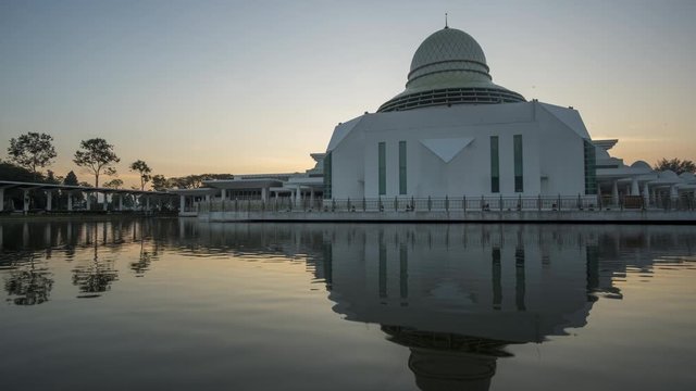 Time Lapse Of Majestic Annur Mosque During Sunrise.Zoom Out