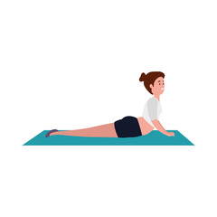 beauty woman practicing pilates position in mattress