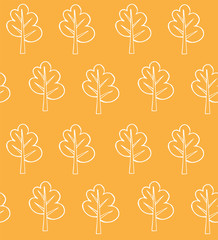Vector seamless pattern of hand drawn sketch doodle fall trees isolated on orange background
